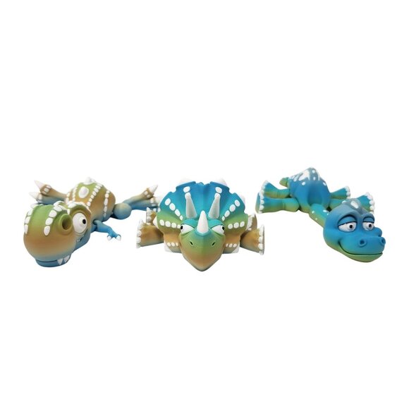 Set Of 3 Cartoon Dinosaur Figures T-Rex Triceratops Brachiosaurus 3d Printed (n) - Picture 3 of 16